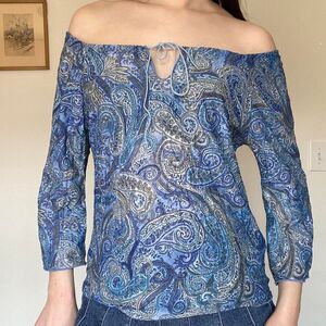 Vintage 90s Y2K Mesh Long Sleeve Paisley Top